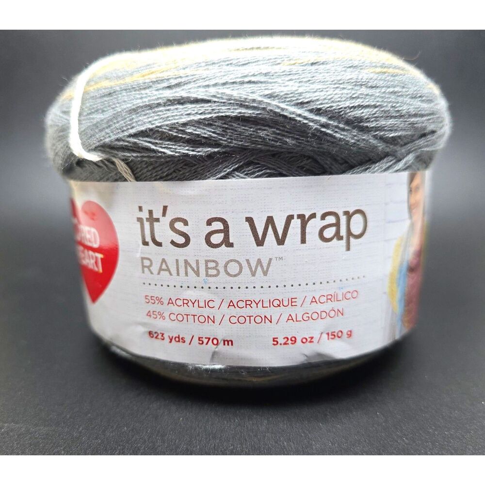 Red Heart It's a Wrap Rainbow Yarn Cake Foggy Acrylic Cotton 624 yds Rated 1